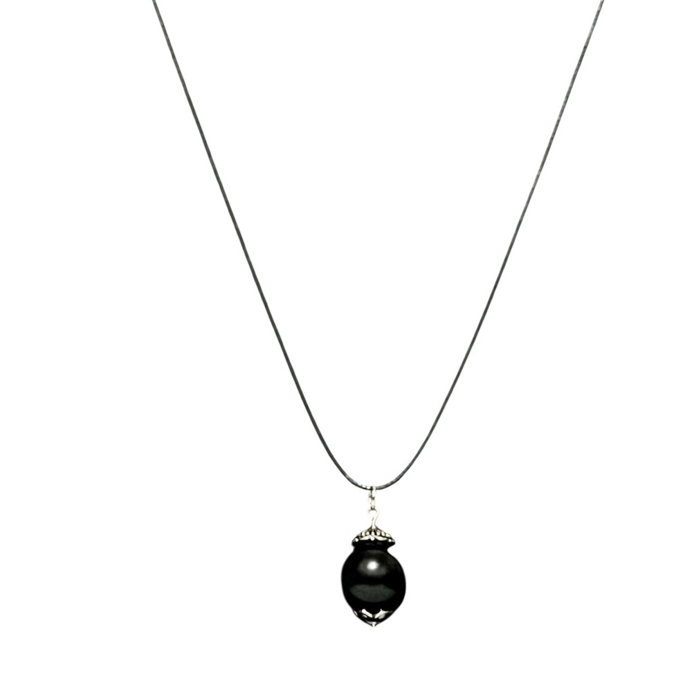 Wicca Black Beaded pendant handmade on Black Leather Cord. #witch #goth #dark